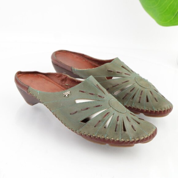 Pikolinos Womens Romana Mule Size 41 10 Green Leather Low Heel Cutout Comfy Shoe - Picture 11 of 11